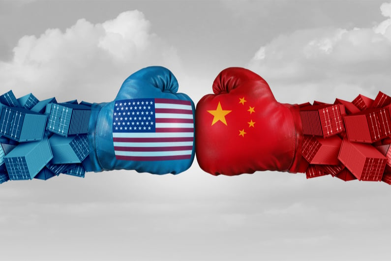 USA and China boxing gloves colliding