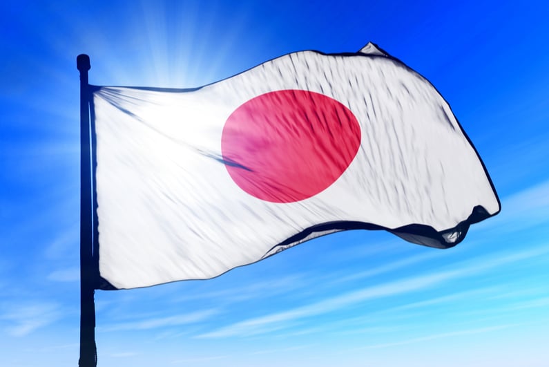 Flag of Japan waving in wind