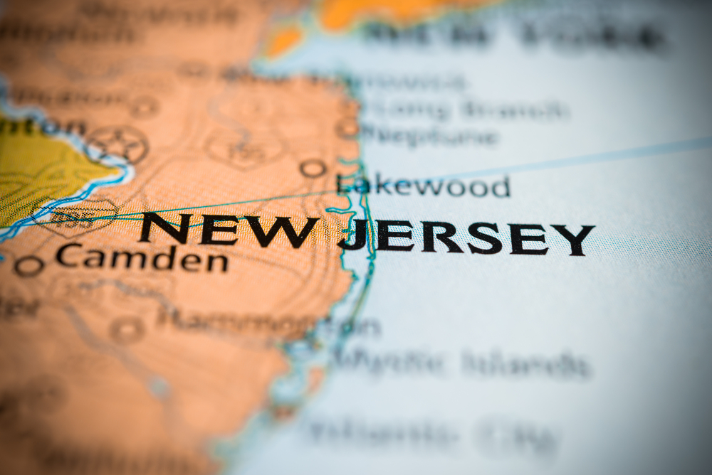 close-up of New Jersey location on map