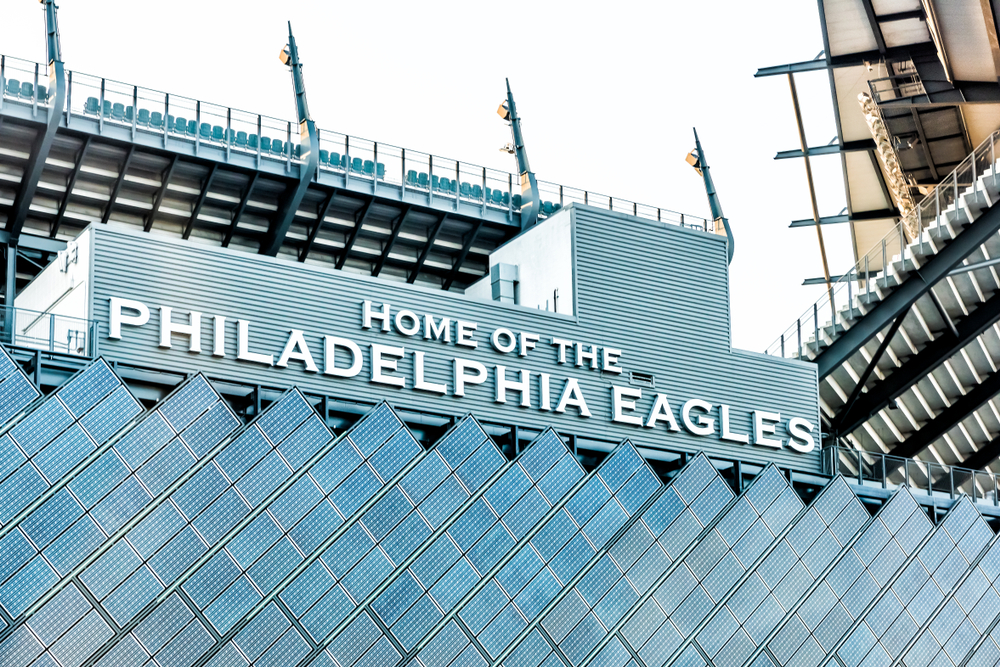 stadium exterior which reads home of the Philadelphia Eagles