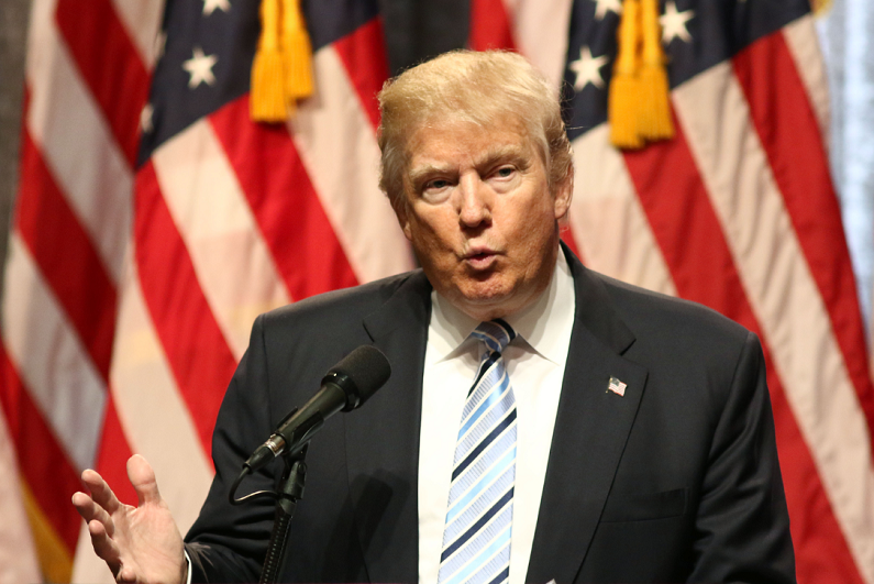 Donald Trump speaks during a press conference