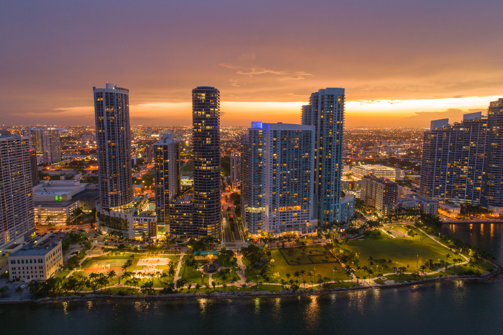 Twilight view of Edgewater, Miami skyline