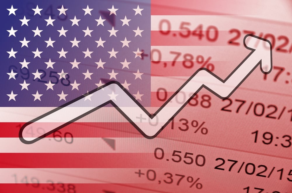 market growth trend with US flag in background