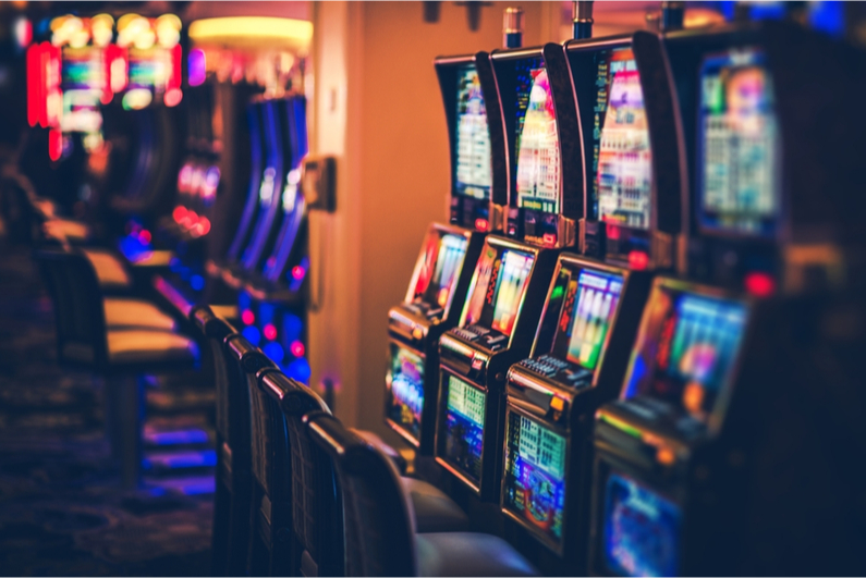 Row of slot machines in a casino