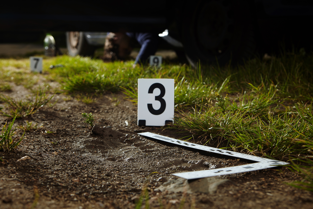 numbered evidence items on ground in crime scene investigation