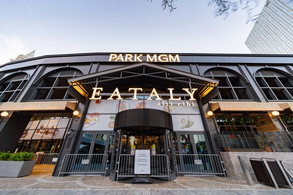 Park MGM entrance closed up with metal barriers