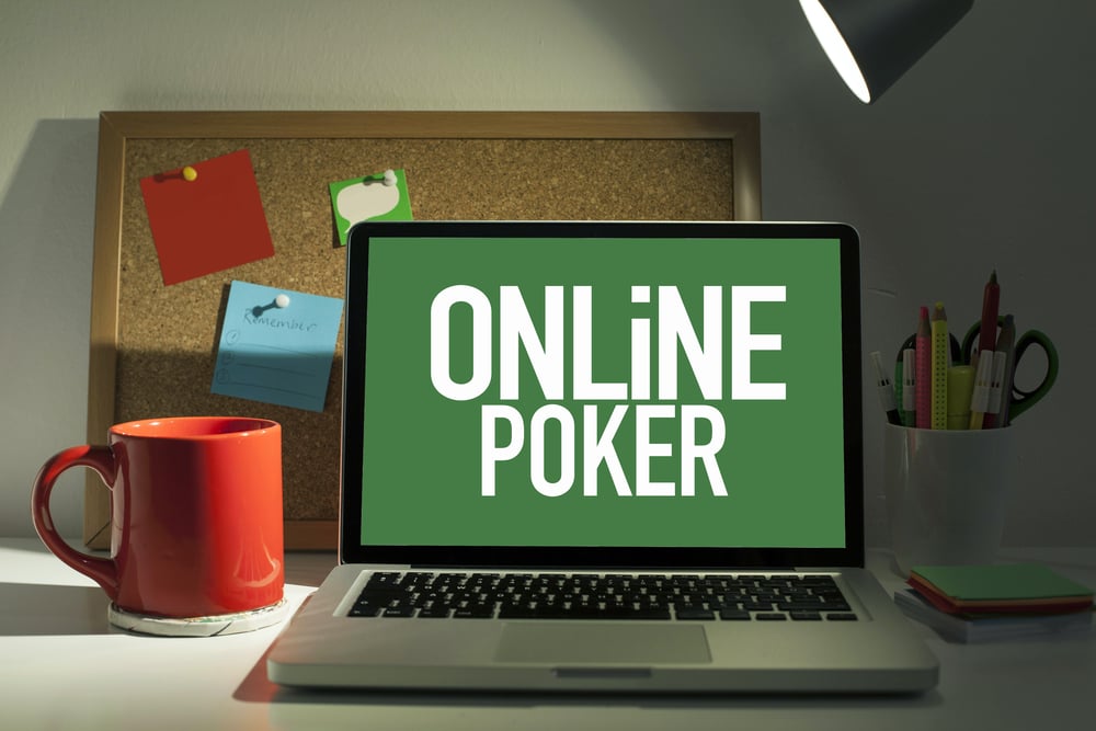 online poker screen on laptop